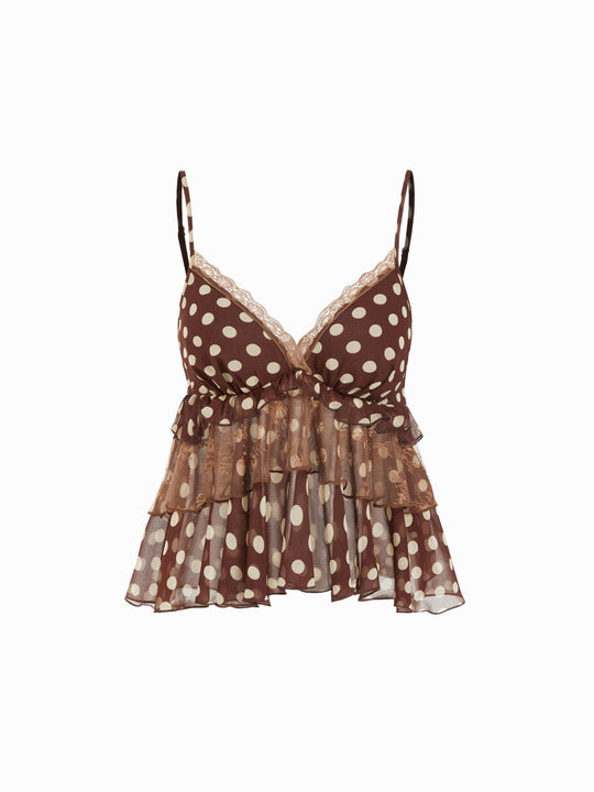 Damen Verspieltes Spitzentop mit Volants EB