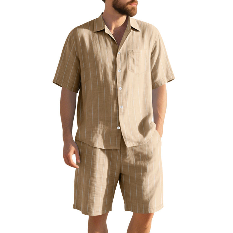 Herren Kurzarm-Pyjama-Set mit dezentem Streifenmuster und praktischer Brusttasche EB