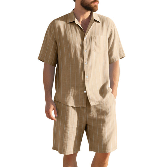 Herren Kurzarm-Pyjama-Set mit dezentem Streifenmuster und praktischer Brusttasche EB