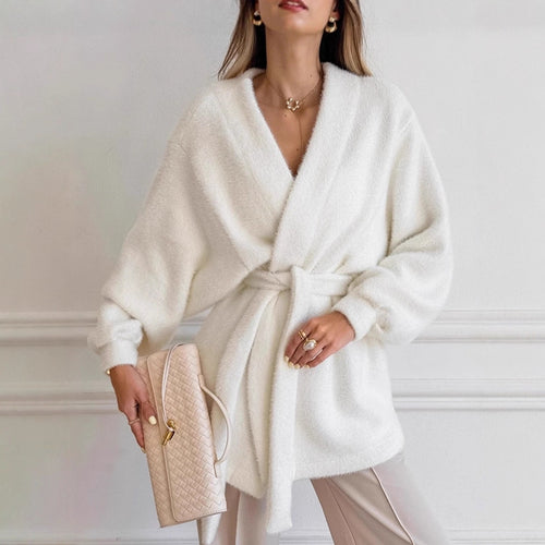 Damen Luxuriöser Wickelcardigan mit komfortablem Schnitt und Gürtel EB