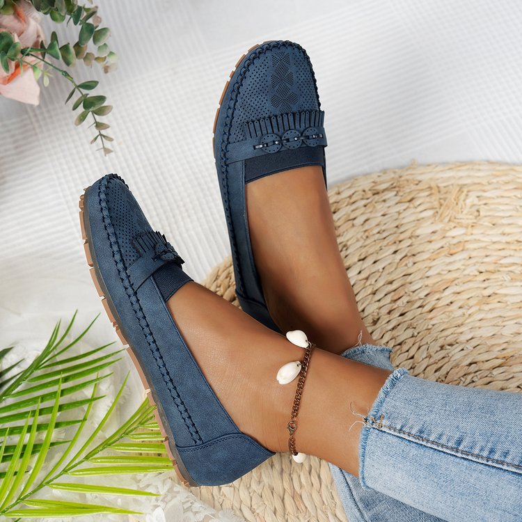Damen Mokassins mit eleganter Fransen-Detailgestaltung und rutschfester Sohle EB