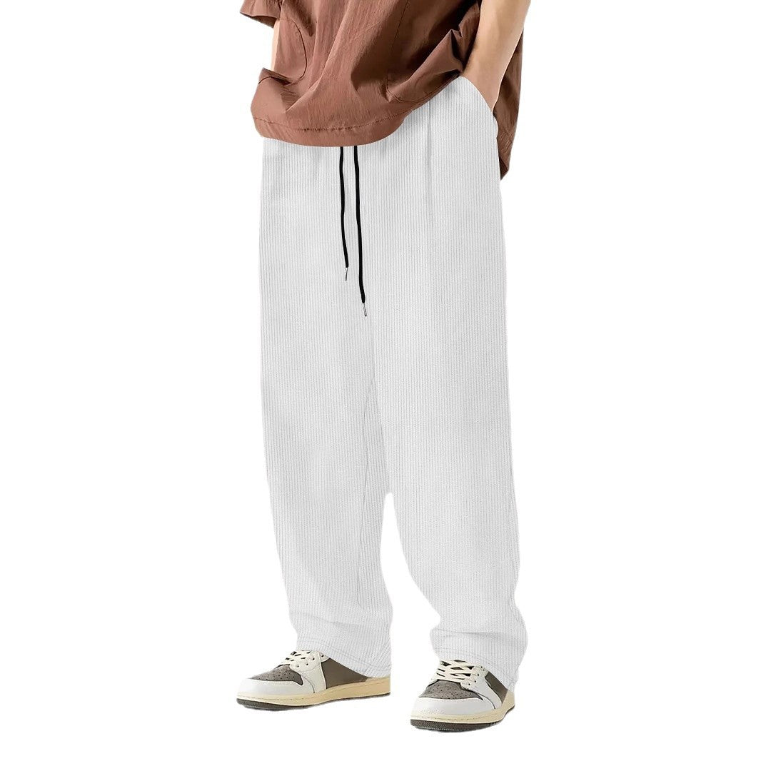 Herren nan weite Relax-Freizeithose aus geripptem Jersey mit Kordelzug, Seitentaschen und weitem Bein EB