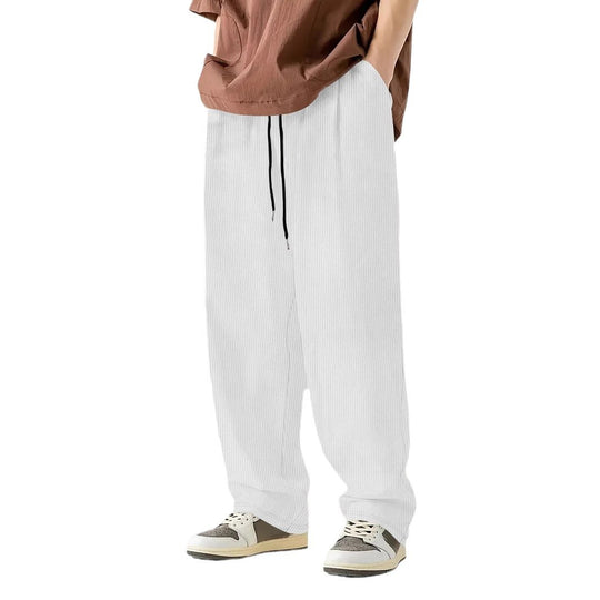 Herren nan weite Relax-Freizeithose aus geripptem Jersey mit Kordelzug, Seitentaschen und weitem Bein EB