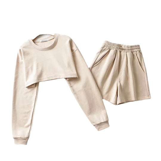 Damen lässiges Crop-Top und Shorts Set EB