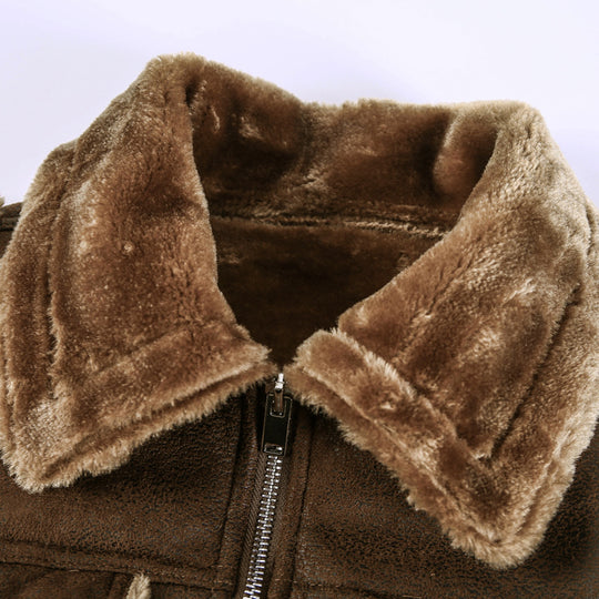 Herren Bikerjacke aus Lederimitat mit Teddyfell-Futter und asymmetrischem Reißverschluss EB
