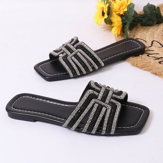 Damen Glamouröse Strandsandalen mit funkelndem Riemendesign EB