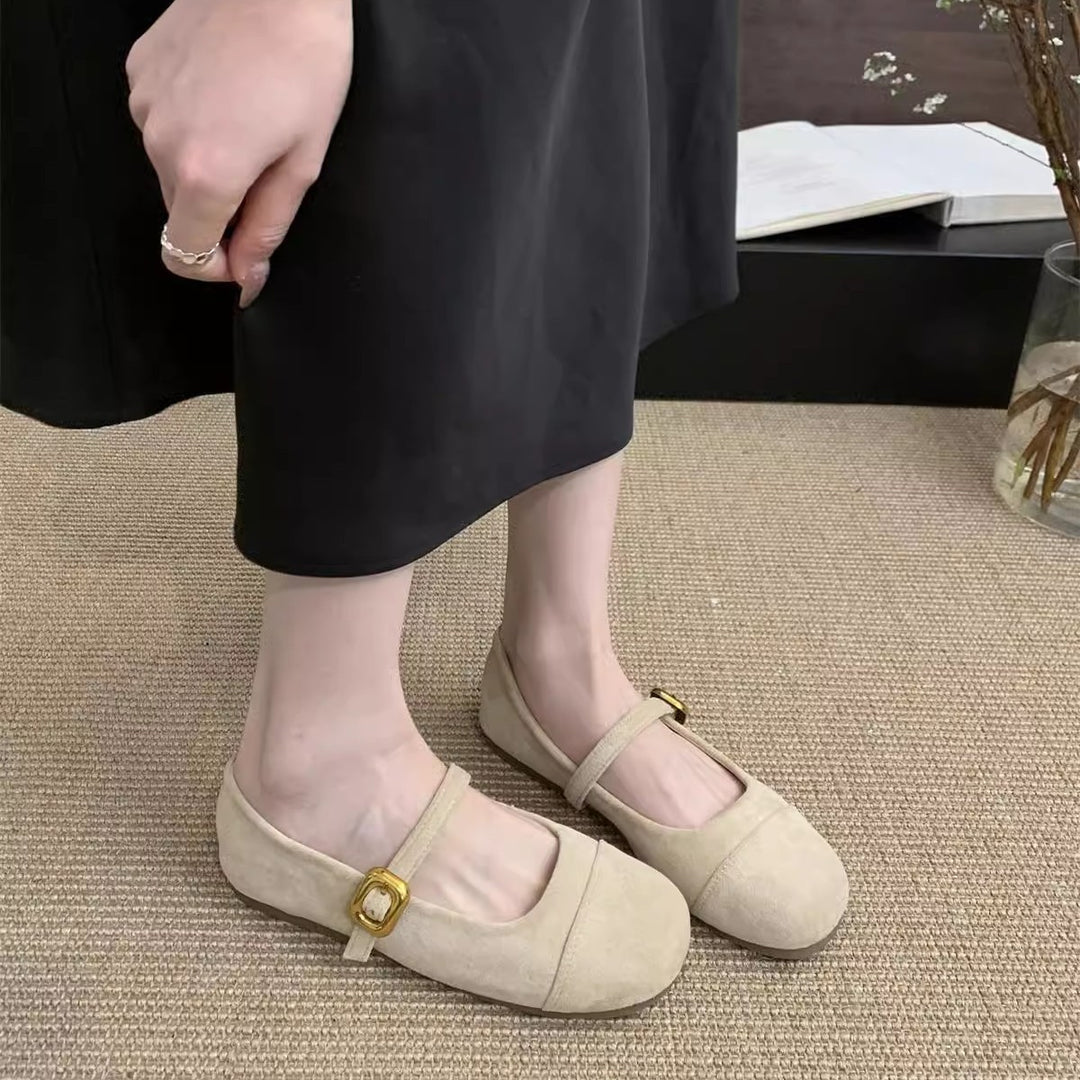 Damen Ballerinas mit modischem Riemchen und goldener Schnalle EB
