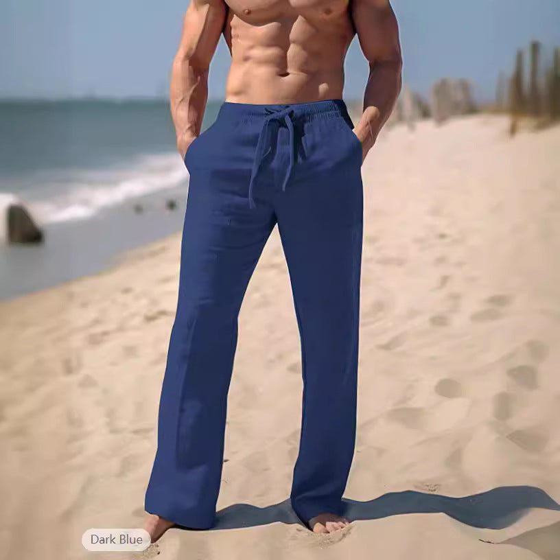 Herren nan weite Resort-Freizeithose im Palazzo-Stil aus Leinenmix mit Tunnelzug und seitlichen Eingrifftaschen Eichborn Berlin