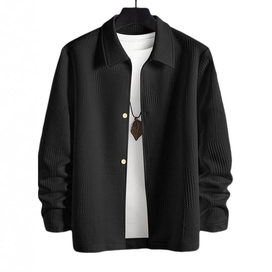 Herren nan strukturierte Shirtjacke im Patchwork-Relief mit Hemdkragen EB