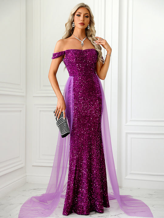 Damen Glamouröses Abendkleid mit schimmerndem Glitzer und Tüllakzenten EB