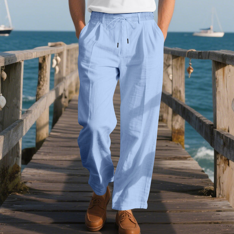 Herren lockere Sommerhose aus leichtem, atmungsaktiven Stoff mit Kordelzug EB