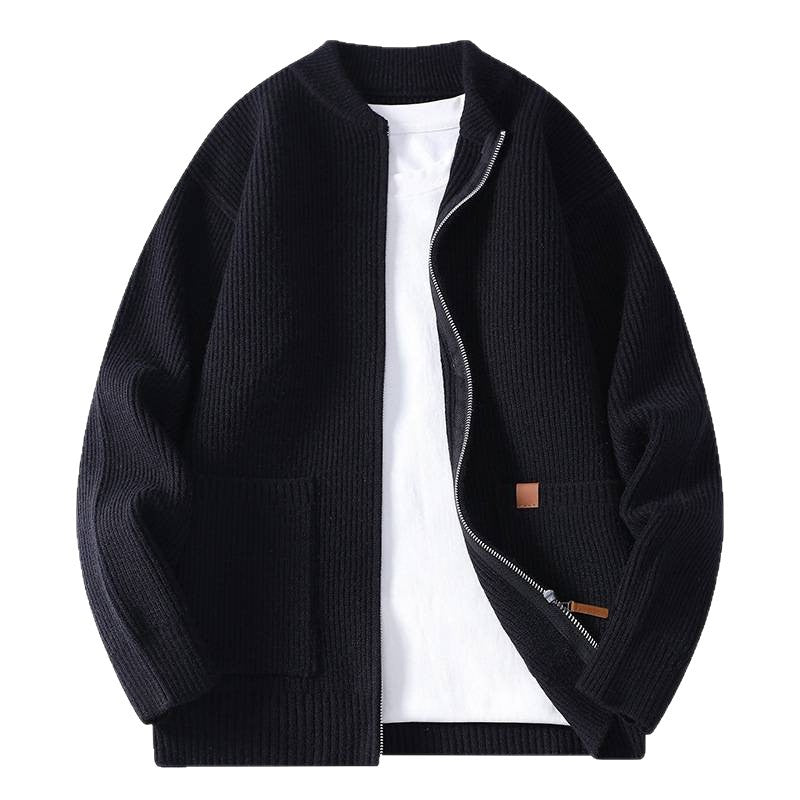 Herren nan gerippte Strickjacke mit durchgehendem Reißverschluss und aufgesetzten Taschen EB