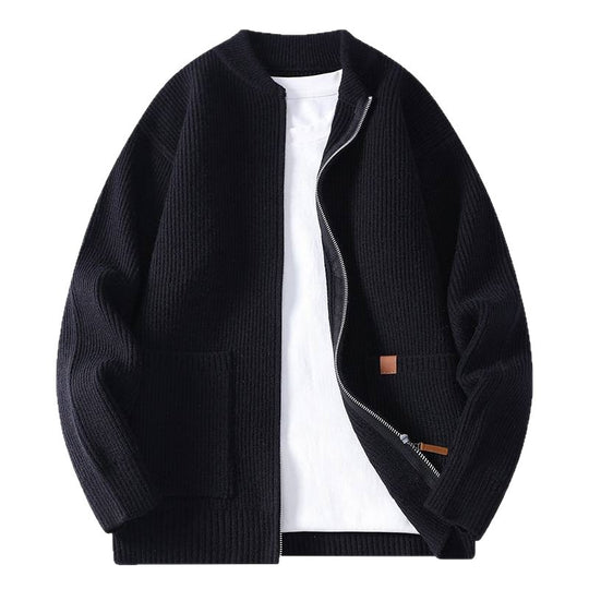 Herren nan gerippte Strickjacke mit durchgehendem Reißverschluss und aufgesetzten Taschen EB