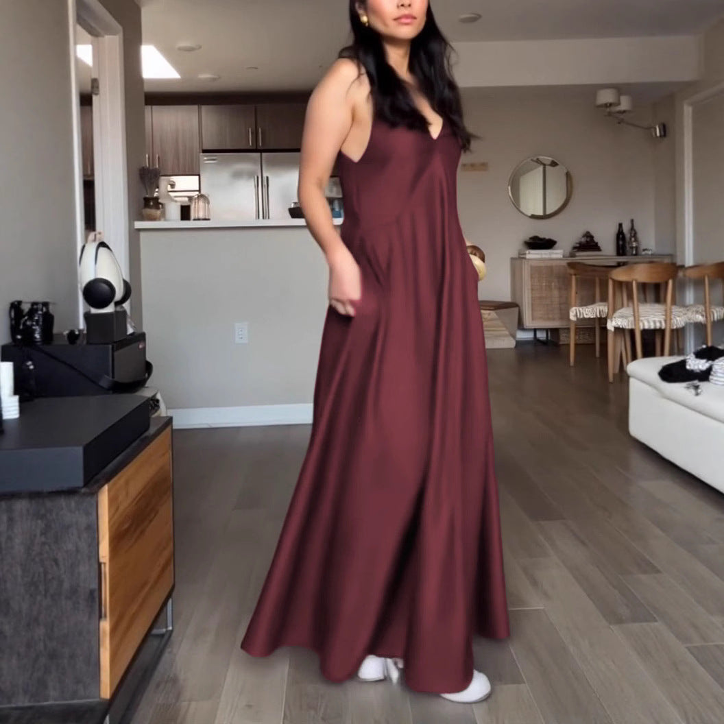 Damen Maxikleid mit elegantem V-Ausschnitt und praktischen Taschen EB