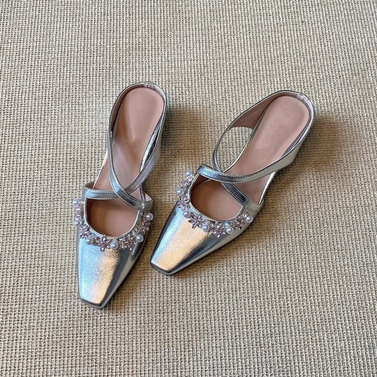 Damen Slingback-Pumps mit strassbesetztem Dekor EB