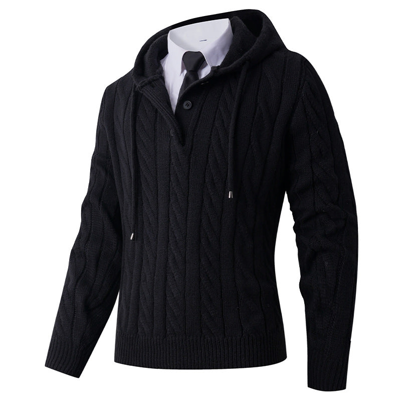 Herren Strickjacke mit Kapuze und modernem Zopfmuster EB