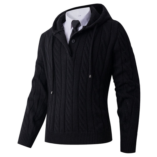 Herren Strickjacke mit Kapuze und modernem Zopfmuster EB