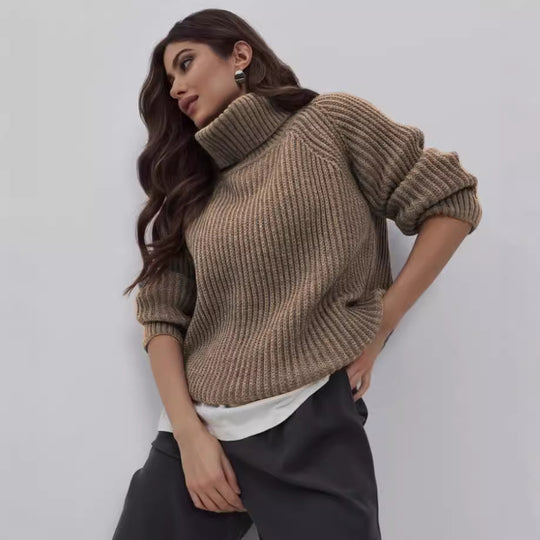 Damen Strickpullover mit hohem Kragen und strukturierter Maschenoberfläche EB