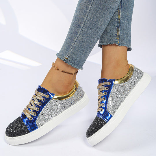 Damen  Glitzer-Sneaker mit funkelnder Zehenkappe, metallic-Overlays und gepolstertem Komfortfußbett EB