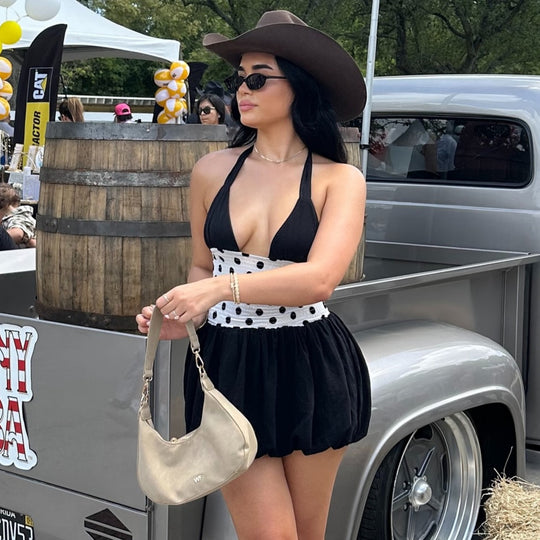 Damen modisches Sommerkleid mit tiefem V-Ausschnitt und luftiger Rockpartie EB