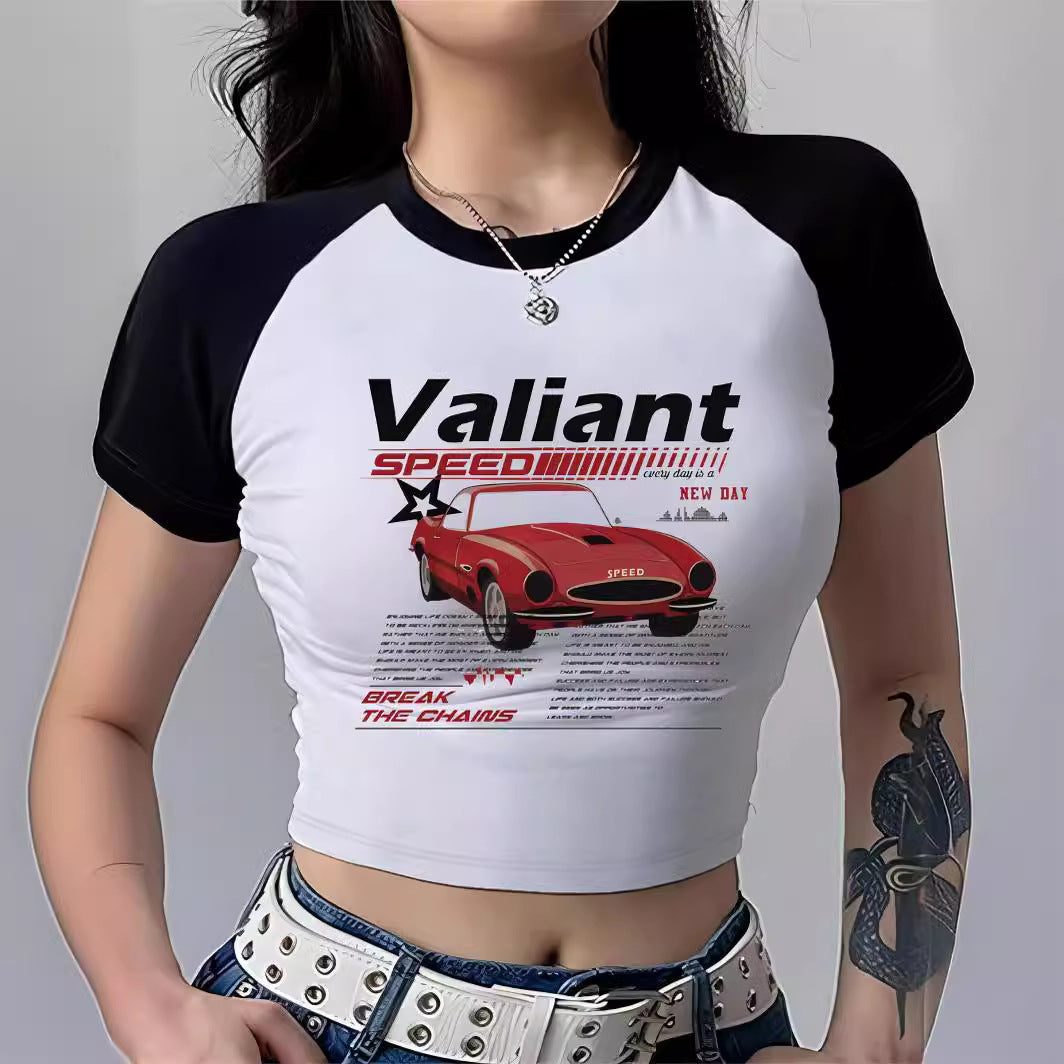 Damen Cropped T-Shirt mit auffälligem Druckdesign EB