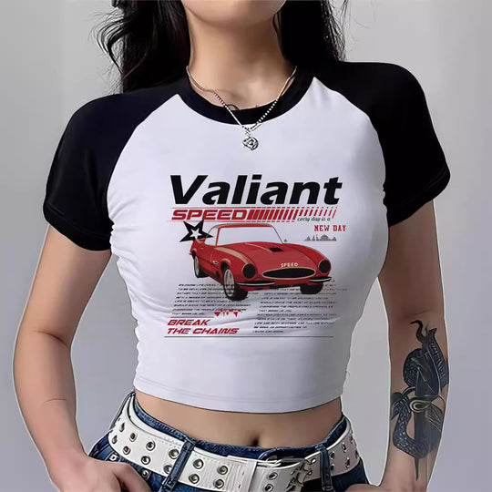 Damen Cropped T-Shirt mit auffälligem Druckdesign EB
