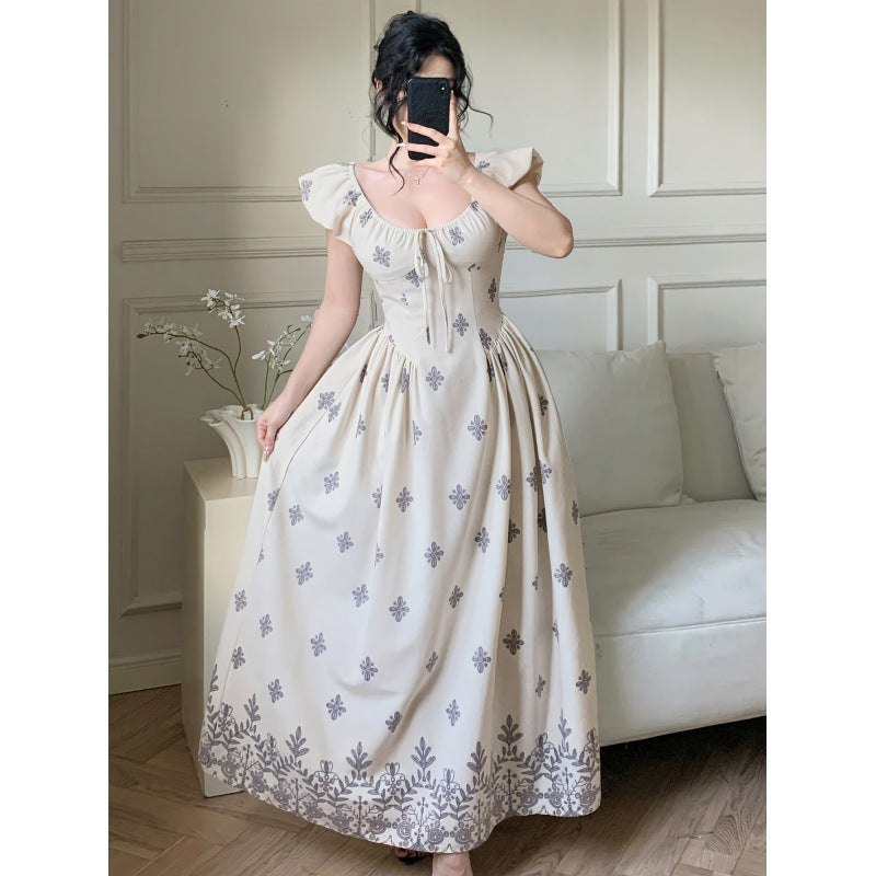 Damen Elegantes Maxikleid mit romantischem Rüschendesign und floralen Applikationen EB