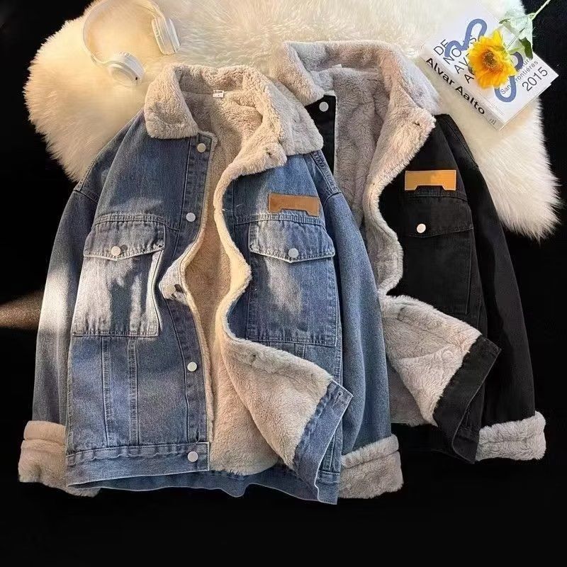 Damen oversized Jeansjacke mit Innenfutter aus Teddyfell EB