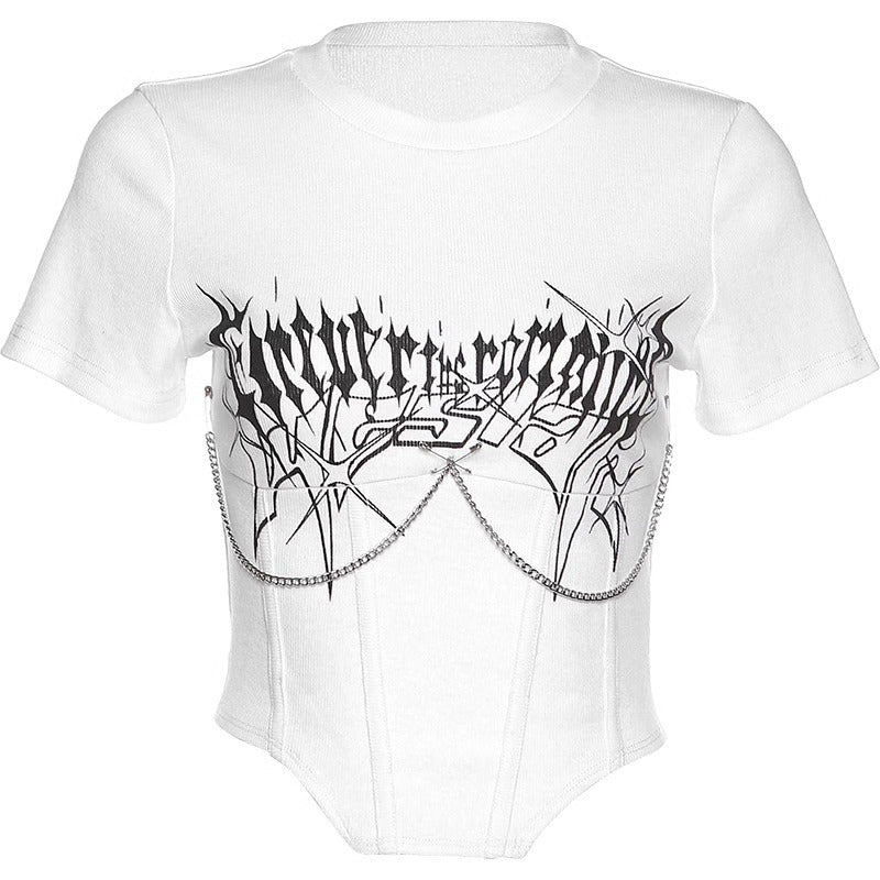 Damen Cropped Top mit künstlerischem Druck und figurbetontem Schnitt EB