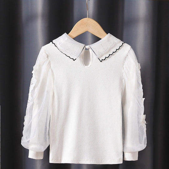 Mädchen modische Bluse mit eleganten Tüllärmeln und kunstvoller Spitzenverzierung EB