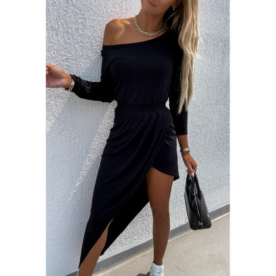 Damen Drapierte Asymmetrische Midi Kleid EB