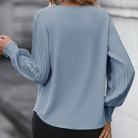Damen Bluse mit V-Ausschnitt und raffinierter Rüschendetail EB