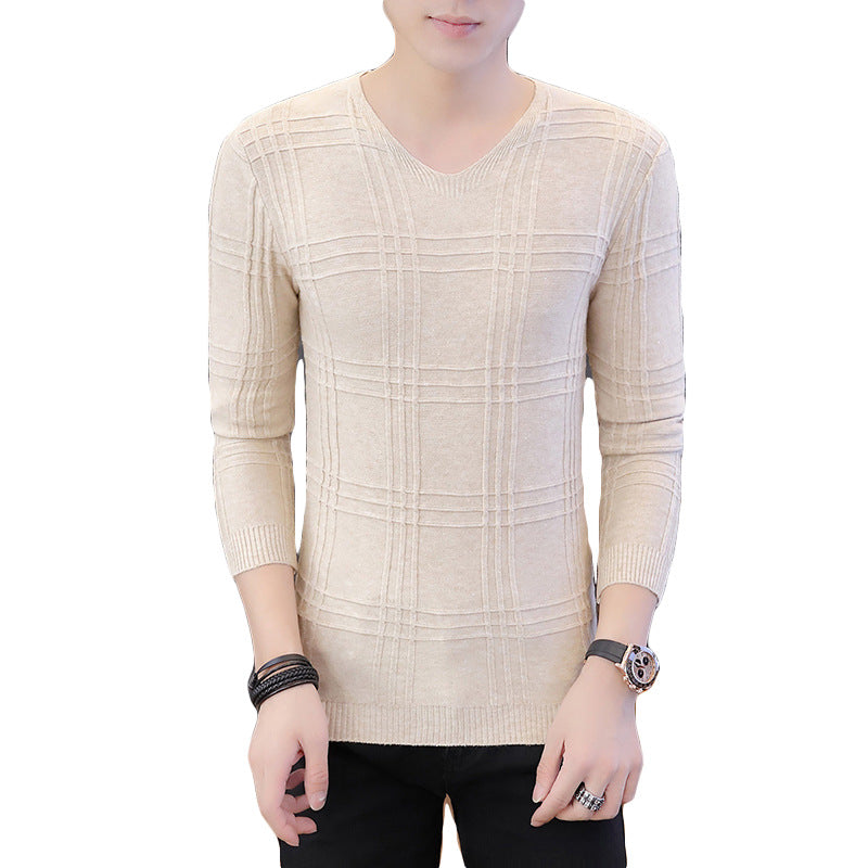 Herren Langarm-Pullover mit modernem Rippmuster und V-Ausschnitt EB