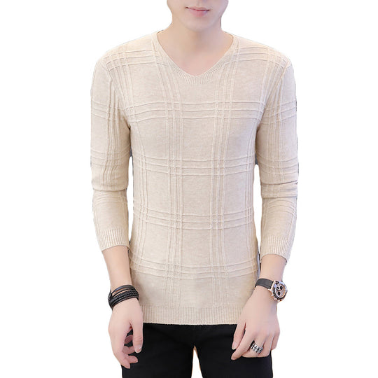 Herren Langarm-Pullover mit modernem Rippmuster und V-Ausschnitt EB