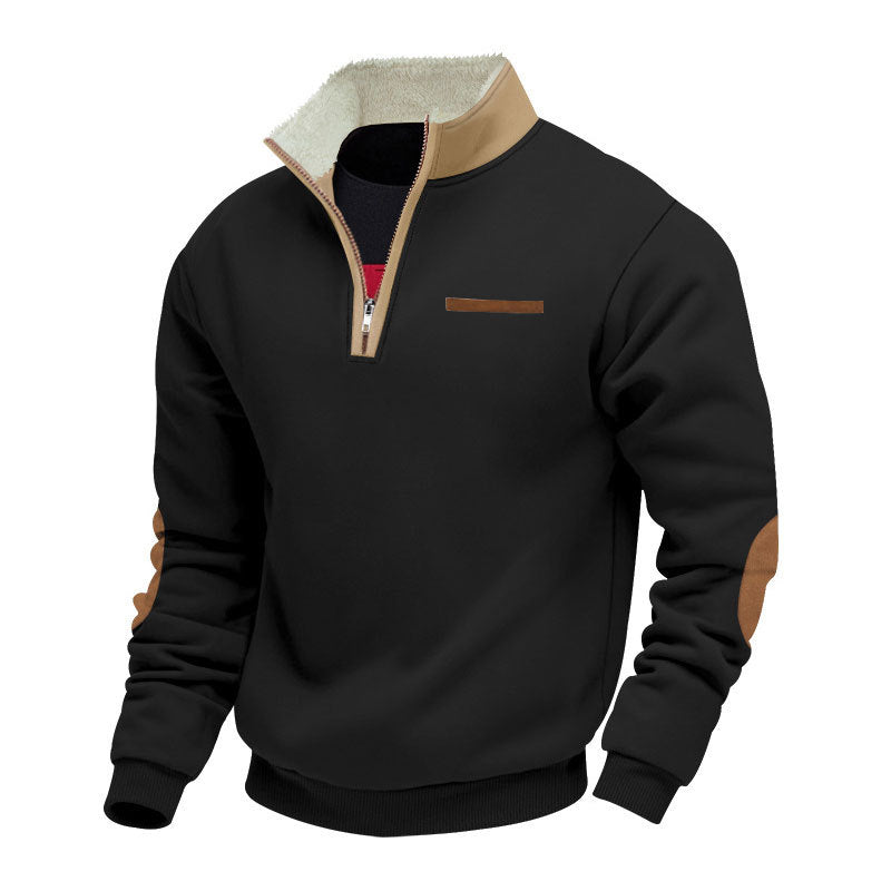 Herren nan Halbzip-Troyer mit Teddyfleece-Kragen und Leder-Ellbogenpatches EB
