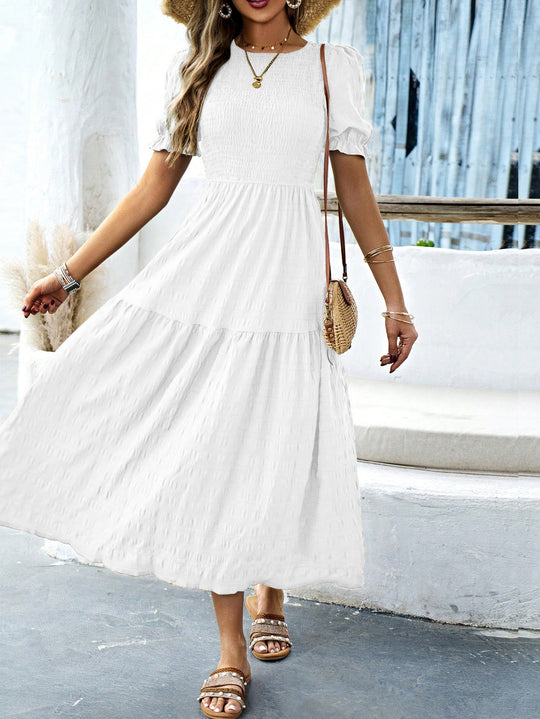 Damen Midikleid mit elastischem Taillenbund und schwingendem Rock EB