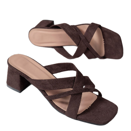 Damen elegante und bequeme Mules mit Blockabsatz EB