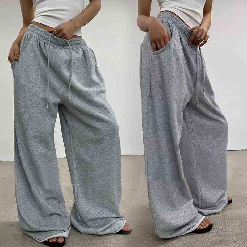 Damen nan weite High-Waist Loungehose mit gerafftem Bund und Kordelzug EB