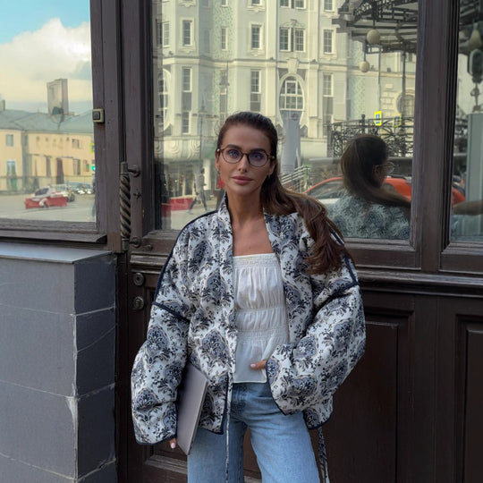 Damen Steppjacke mit floralem Design und modernem Schnitt EB