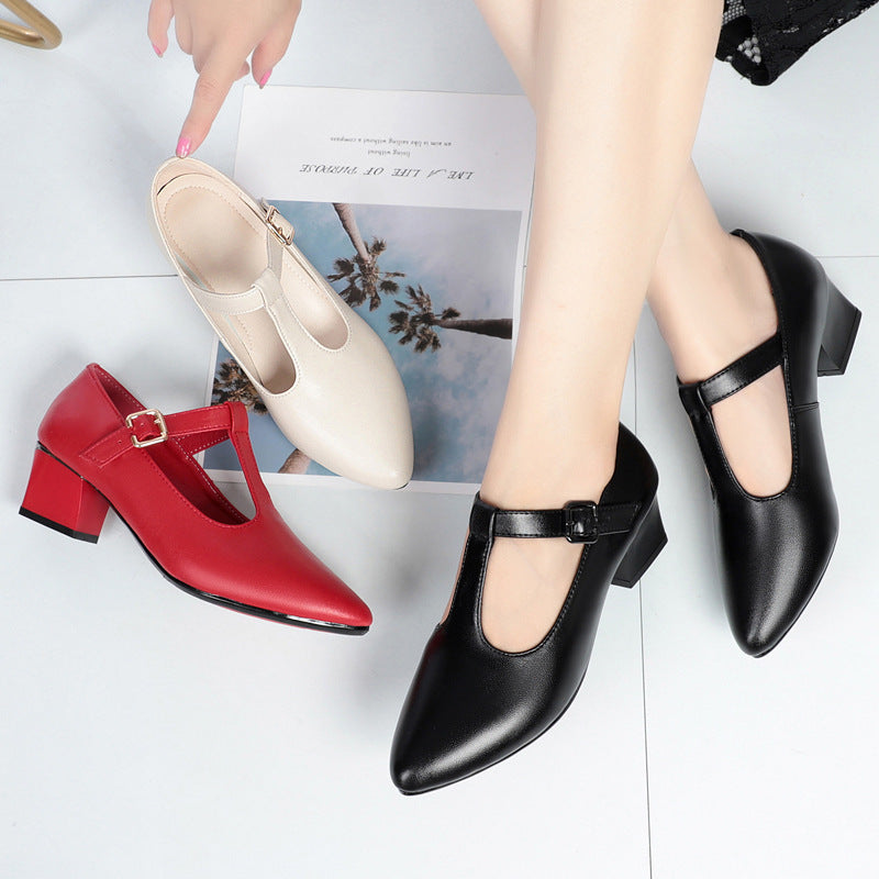 Damen Mary Jane Schuhe mit elegantem Riemchen und angenehm gepolstertem Blockabsatz EB