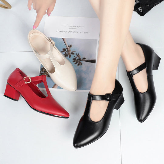 Damen Mary Jane Schuhe mit elegantem Riemchen und angenehm gepolstertem Blockabsatz EB