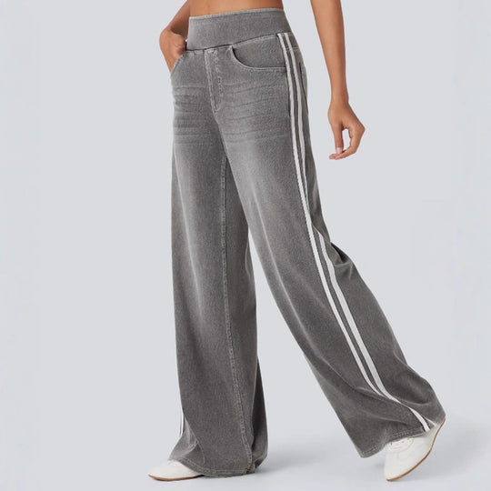 Damen nan weite Sweatpant in Jeansoptik mit seitlichen Kontraststreifen und Komfortbund EB