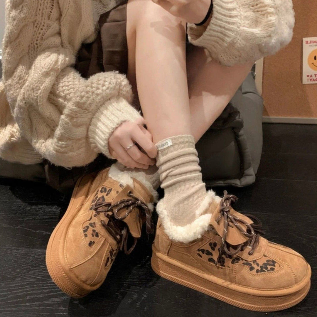 Damen Sneakers mit fellgefüttertem Innenfutter und Leopardenmuster EB