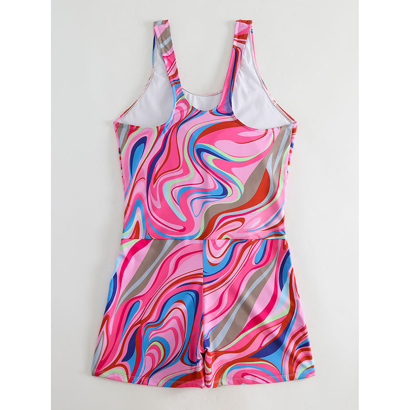 Damen Sportlicher Badeanzug mit modernem abstraktem Muster EB