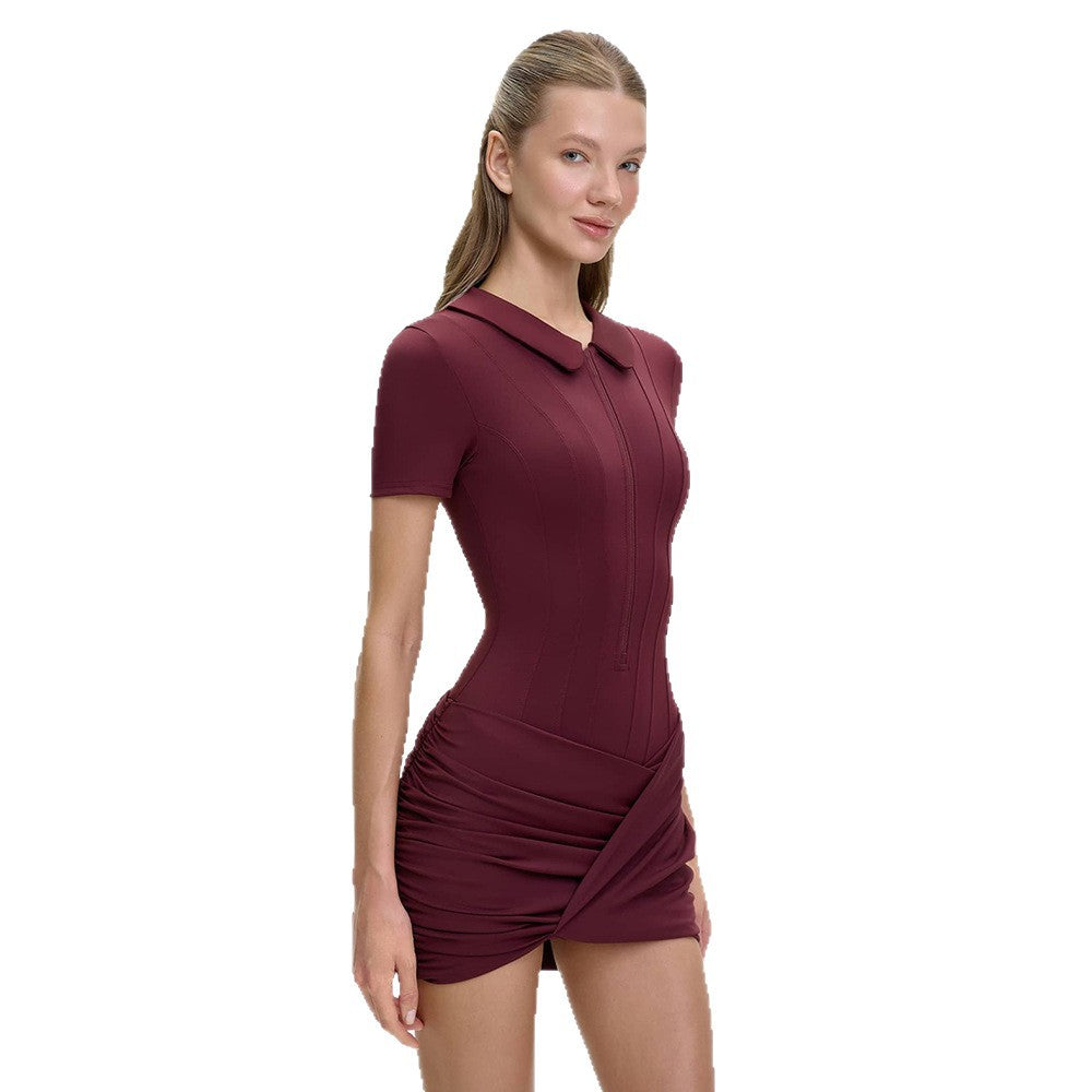 Damen Figurbetontes Polokleid mit Reißverschluss und Raffung EB
