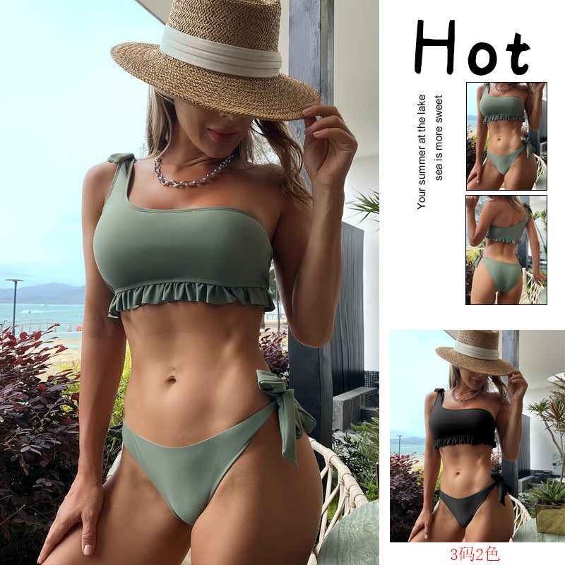 Damen Asymmetrischer Bikini mit verspieltem Rüschendetail EB