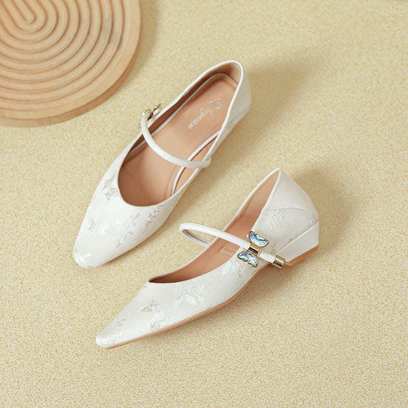 Damen elegante spitze Ballerinas mit verziertem Riemen und Glitzerakzenten EB