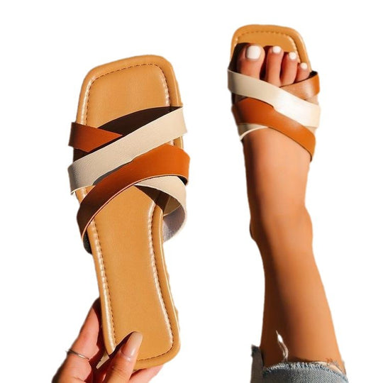 Damen flache Riemchen-Sandalen mit minimalistischem Design EB