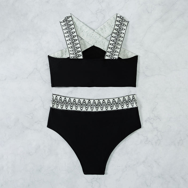 Damen Hoch tailliertes Bikini-Set mit elegantem Kreuzträger-Design EB