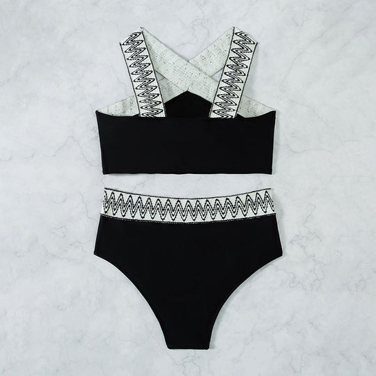 Damen Hoch tailliertes Bikini-Set mit elegantem Kreuzträger-Design EB